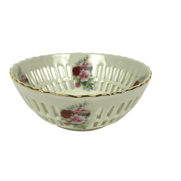Formadities by Baum Brothers Fine China Small Lattice Bowl Floral - Picture 1 of 6